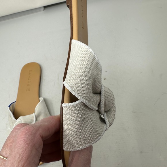 Rothy's The Oahu Slide Sandals Womens Size 6 Beige Knit Bow Slip On Flats - Picture 8 of 11